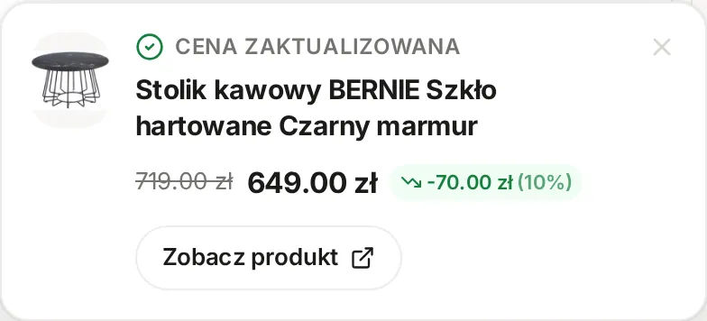 Powiadomienie Cena zaktualizowana: stara cena 719.00 zł przekreślona, nowa cena 649.00 zł i spadek o 70.00 zł