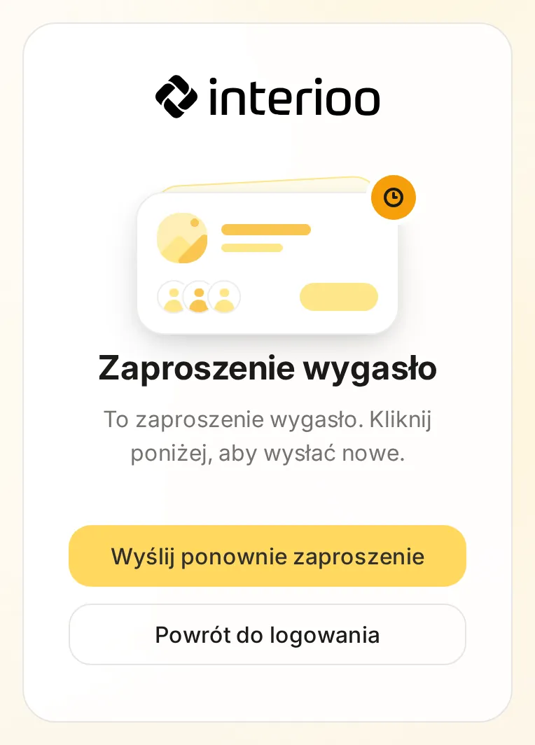 Strona Zaproszenie wygasło na telefonie z przyciskami Wyślij ponownie zaproszenie i Powrót do logowania