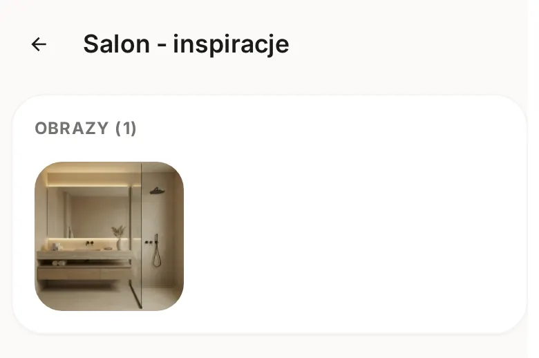 Otwarty moodboard Salon - inspiracje na telefonie ze strzałką powrotu i sekcją Obrazy (1) z jednym zdjęciem łazienki