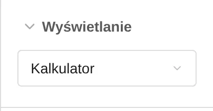 Pole Wyświetlanie w ustawieniach bloku Pakiety cenowe z wybraną opcją Kalkulator